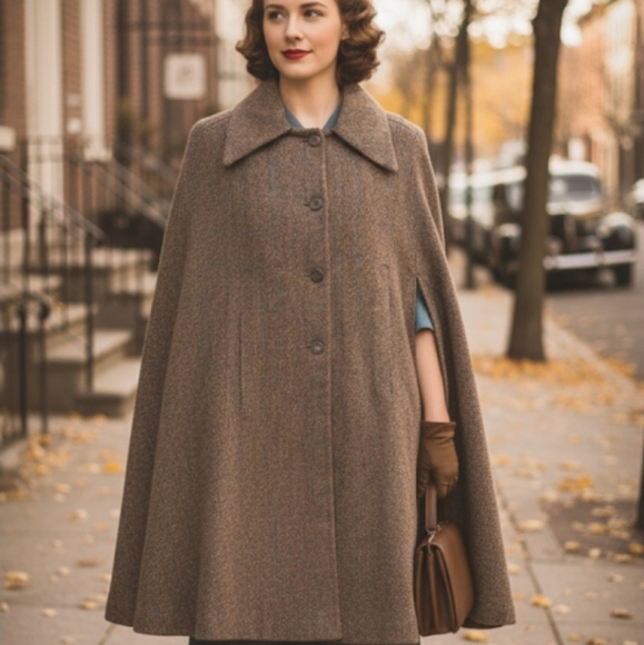 Vintage Jackets & Blazers - Vintage 70s | Handmade | Wool Tweed Cape